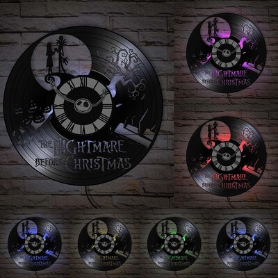 Trick Or Treat Halloweeni õudusunenägu Vinüülplaadiga seinakell kodukino jaoks Filmitoa sisustus Multifilmitegelased Dekoratiivne kell