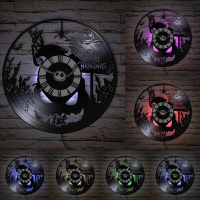 Trick Or Treat Halloweeni õudusunenägu Vinüülplaadiga seinakell kodukino jaoks Filmitoa sisustus Multifilmitegelased Dekoratiivne kell