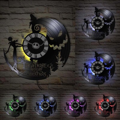 Trick Or Treat Halloweeni õudusunenägu Vinüülplaadiga seinakell kodukino jaoks Filmitoa sisustus Multifilmitegelased Dekoratiivne kell