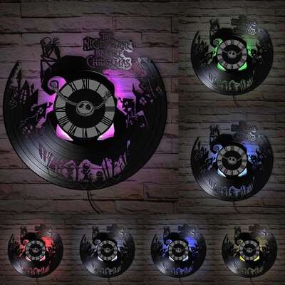 Trick Or Treat Halloweeni õudusunenägu Vinüülplaadiga seinakell kodukino jaoks Filmitoa sisustus Multifilmitegelased Dekoratiivne kell