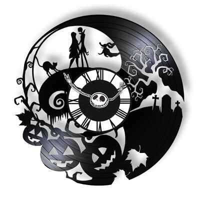 Trick Or Treat Halloweeni õudusunenägu Vinüülplaadiga seinakell kodukino jaoks Filmitoa sisustus Multifilmitegelased Dekoratiivne kell