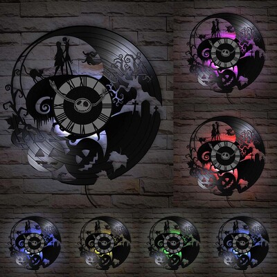 Trick Or Treat Halloweeni õudusunenägu Vinüülplaadiga seinakell kodukino jaoks Filmitoa sisustus Multifilmitegelased Dekoratiivne kell