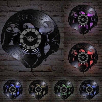 Trick Or Treat Halloweeni õudusunenägu Vinüülplaadiga seinakell kodukino jaoks Filmitoa sisustus Multifilmitegelased Dekoratiivne kell