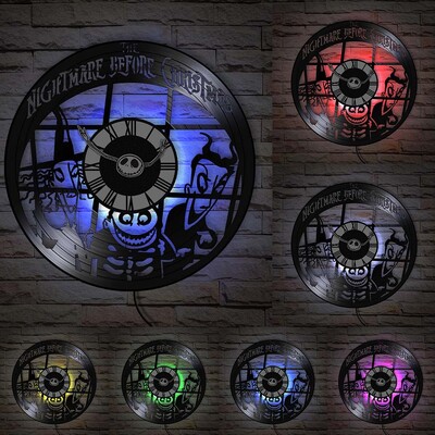 Trick Or Treat Halloweeni õudusunenägu Vinüülplaadiga seinakell kodukino jaoks Filmitoa sisustus Multifilmitegelased Dekoratiivne kell