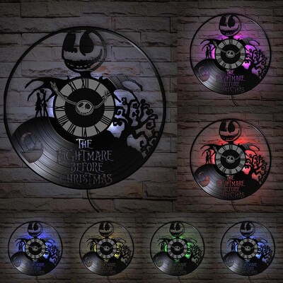 Trick Or Treat Halloweeni õudusunenägu Vinüülplaadiga seinakell kodukino jaoks Filmitoa sisustus Multifilmitegelased Dekoratiivne kell