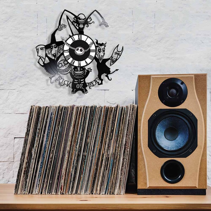 Trick Or Treat Halloweeni õudusunenägu Vinüülplaadiga seinakell kodukino jaoks Filmitoa sisustus Multifilmitegelased Dekoratiivne kell