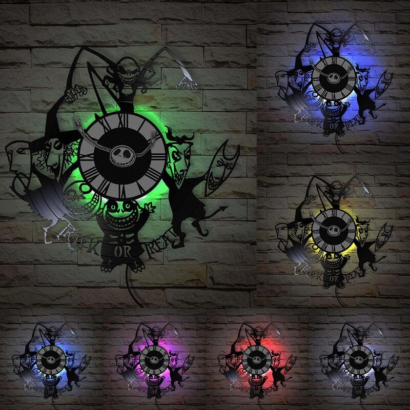 Trick Or Treat Halloweeni õudusunenägu Vinüülplaadiga seinakell kodukino jaoks Filmitoa sisustus Multifilmitegelased Dekoratiivne kell