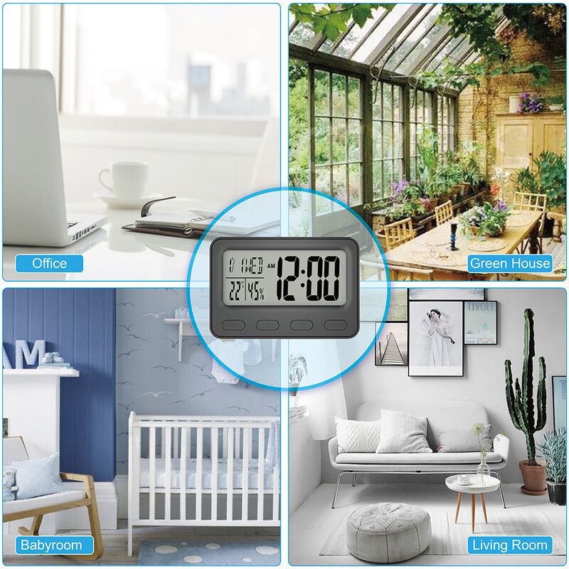 Elektrooniline laste voodiäärne äratuskell digitaalne LCD lauakell sisetermomeetri ja hügromeetri kalendri ja edasilükkamisega