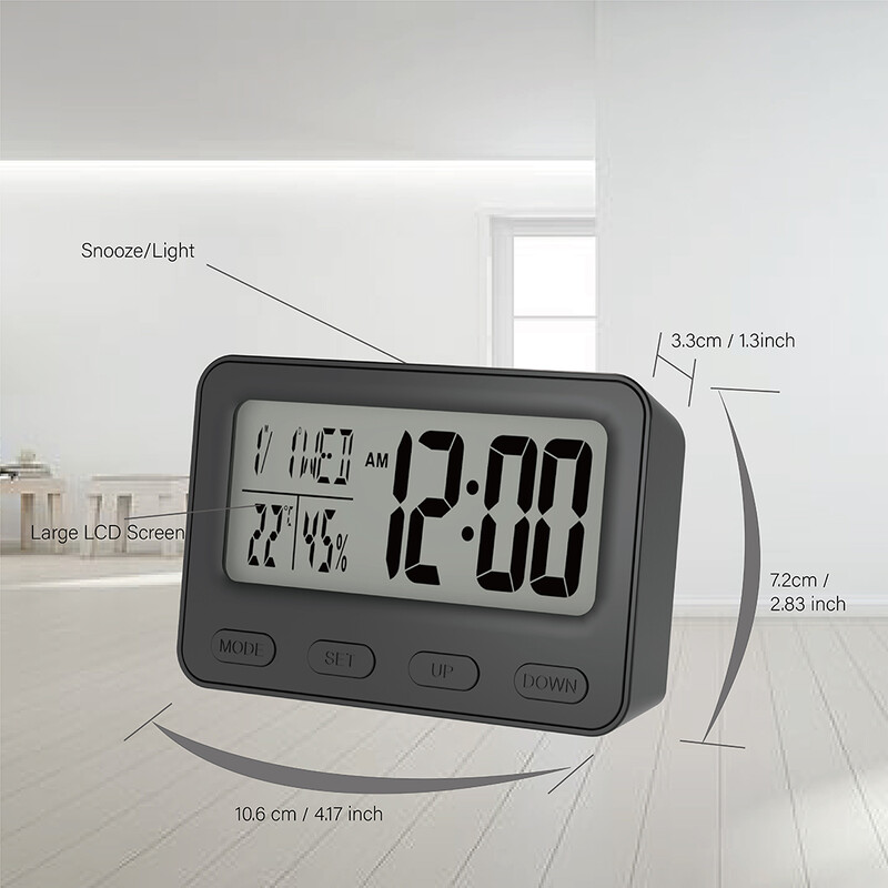 Elektrooniline laste voodiäärne äratuskell digitaalne LCD lauakell sisetermomeetri ja hügromeetri kalendri ja edasilükkamisega