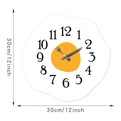 Virtų kiaušinių sieninis laikrodis su netiksėjimo baterija, naudojamas miegamojo namų dekoravimui Modernus dekoratyvinis maistas, plaktų kiaušinių sieniniai laikrodžiai