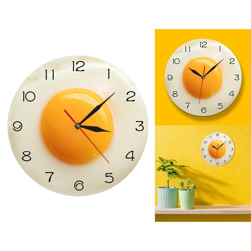Virtų kiaušinių sieninis laikrodis su netiksėjimo baterija, naudojamas miegamojo namų dekoravimui Modernus dekoratyvinis maistas, plaktų kiaušinių sieniniai laikrodžiai