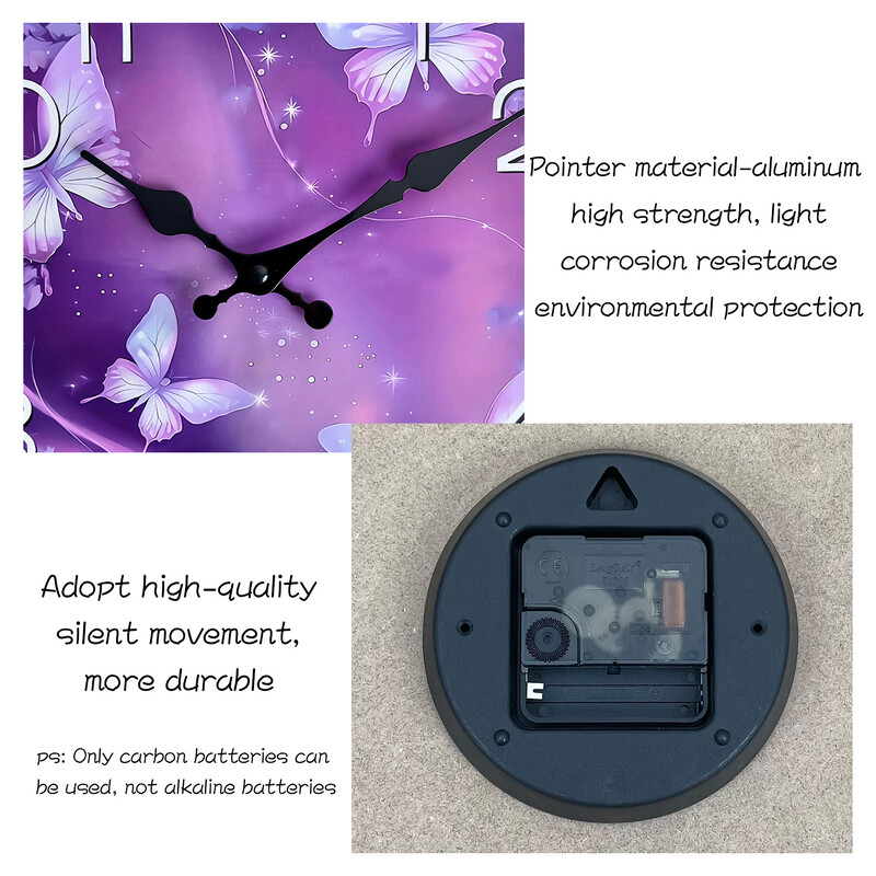 1 tk Silent Purple Butterfly seinakell kodu ja kontori sisekujunduseks – sobib ideaalselt elutuppa, magamistuppa, kööki – lihavõtted, uusaasta