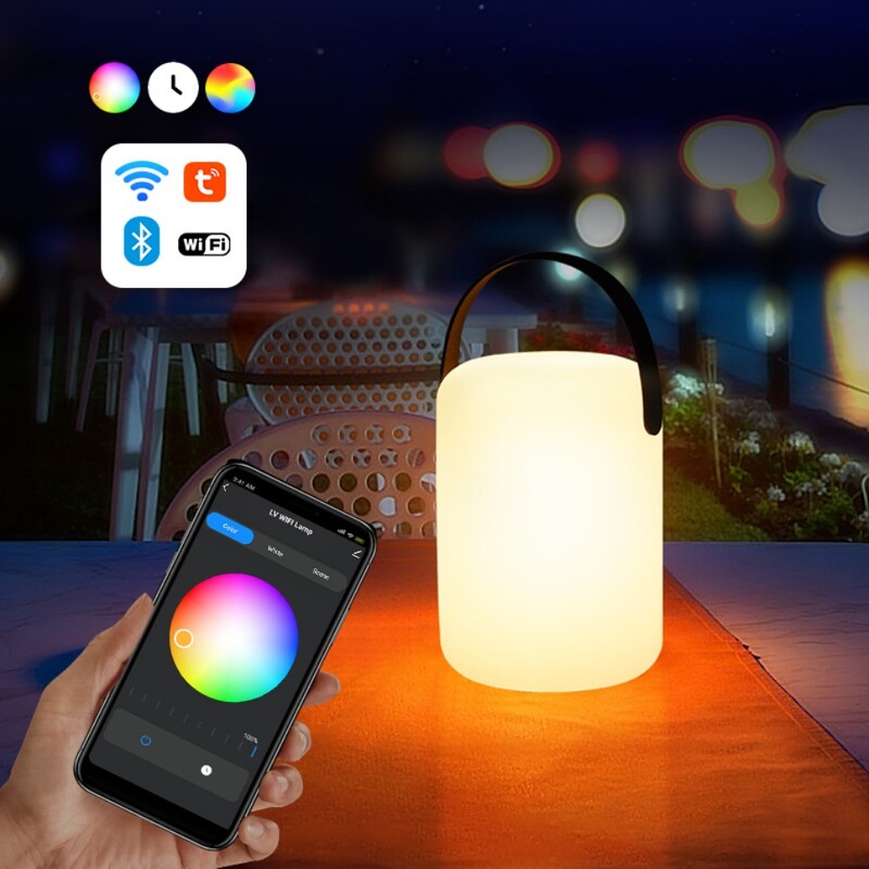 Tuya, 16 culori, telecomandă inteligentă RGB LED, în aer liber, impermeabilă, fără fir de masă, pentru camping, încărcare prin USB, decorare portabilă
