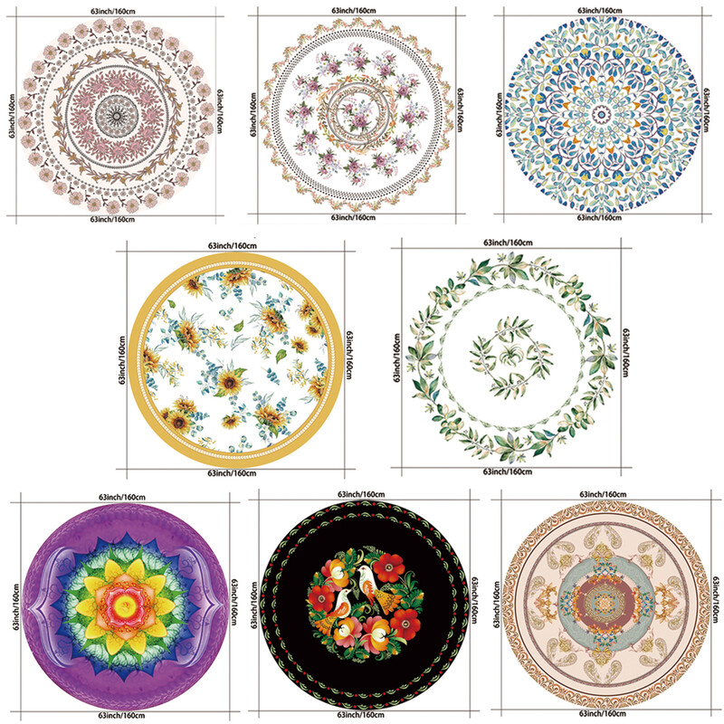 1PC Okrugli stolnjak s cvjetnim biljkama Vodootporan prekrivač za blagovaonski stol u boji Višenamjenski stolnjak suncokreta od 63 inča