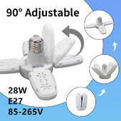 28 W ventiliatoriaus formos LED lemputė E27 LED lemputė sulankstoma 220 V 110 V lemputės, skirtos namų svetainei, sandėliui, garažo luboms
