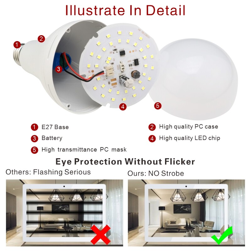 LED-laetav lambipirn 7w 9w 12w 15w 1200mAh 85-265V avariipirn kodu elektrikatkestuse korral telkimistelgi veranda aialamp