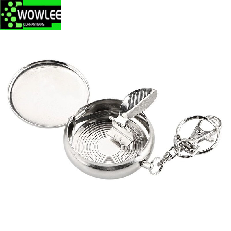 Nauja mini nerūdijančio plieno kišeninė peleninė transporto priemonė, nešiojama su raktų pakabuku cigarų rūkymo padėklu