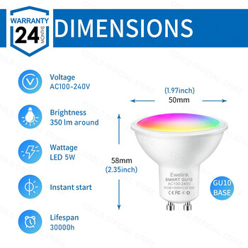 ZigBee GU10 WiFi Smart LED Light Bulb RGB W+C 5W Dimmable Lamps EWelink APP Control Spotlight Bulb λειτουργεί με την Alexa Google Alice