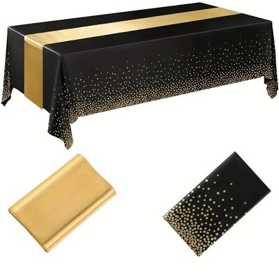 Lauakaunistuste komplekt Ühekordselt kasutatavad plastikust laudlinad ja satiinist lauajooksjad valge ja roosikuldse punktiga lauakate, Rose Golden Sa