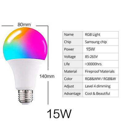 JJYY 1PC E27 Becuri RGB Becuri LED cu schimbare de culoare RGB 16 Lampă cu telecomandă cu schimbare de culoare 3/5/10/15W