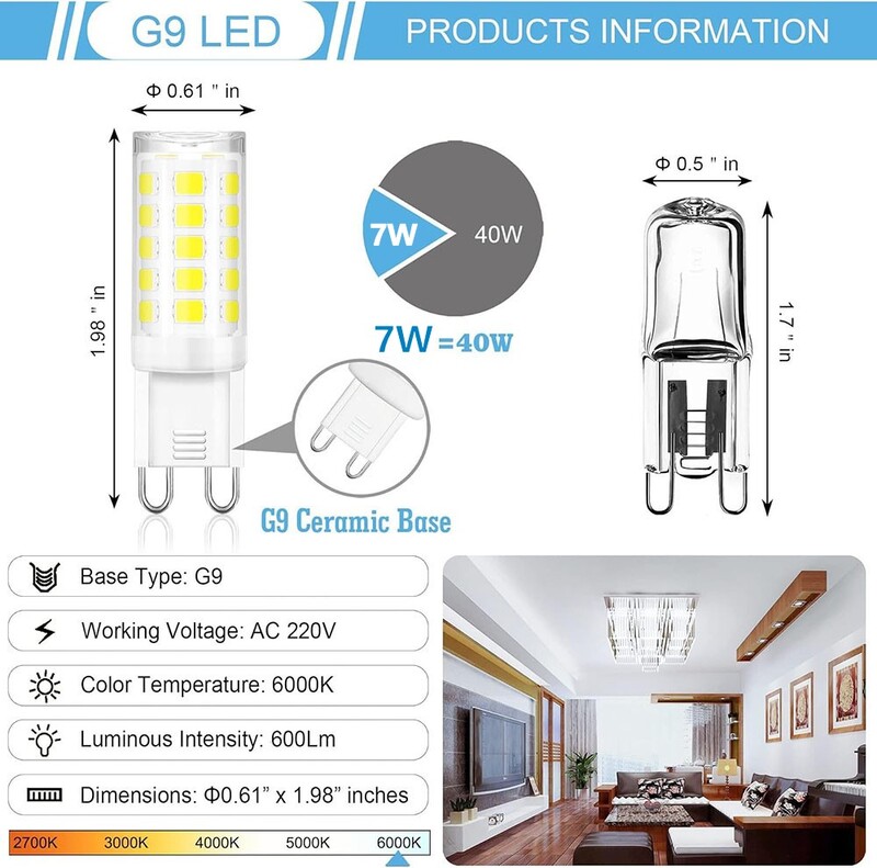 10vnt ryškiausia G9 LED lempa AC220V 7W keraminė SMD2835 LED lemputė šilta/šalta balta prožektorius pakeisti halogeninę šviesą didmeninė prekyba