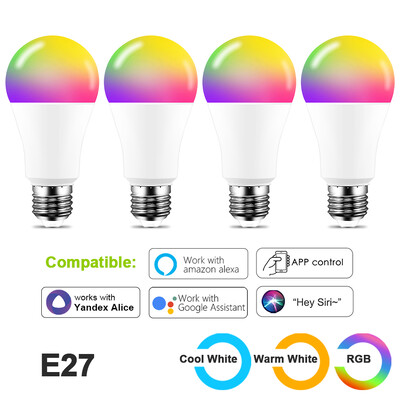 WIFI Smart Led lemputės E27 TUYA/Smart Life RGB+balta+šilta LED lemputė 220v lempa Yandex Alice Automation Google Home Alexa