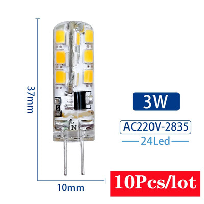 10 vnt/partija G4 LED lempa 2W 3W 4W 5W 7W 9W kintamoji srovė 12V 220V kukurūzų lemputė SMD2835 3014 360 spindulio kampas Pakeiskite halogeninius šviestuvus