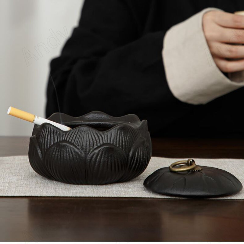 Retro keramikos peleninė rankinis matinis kavos staliukas Peleninės Creative Lotus Decoration Biuro darbastalio pelenų padėklas namų dekoravimas