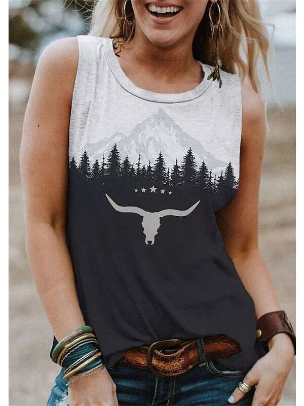  Užsienio prekybos moteriškas megztinis su apvalia kakle, grafinis 3D spausdinimas Europos ir Amerikos vasaros moterims, laisvalaikio viršus be rankovių