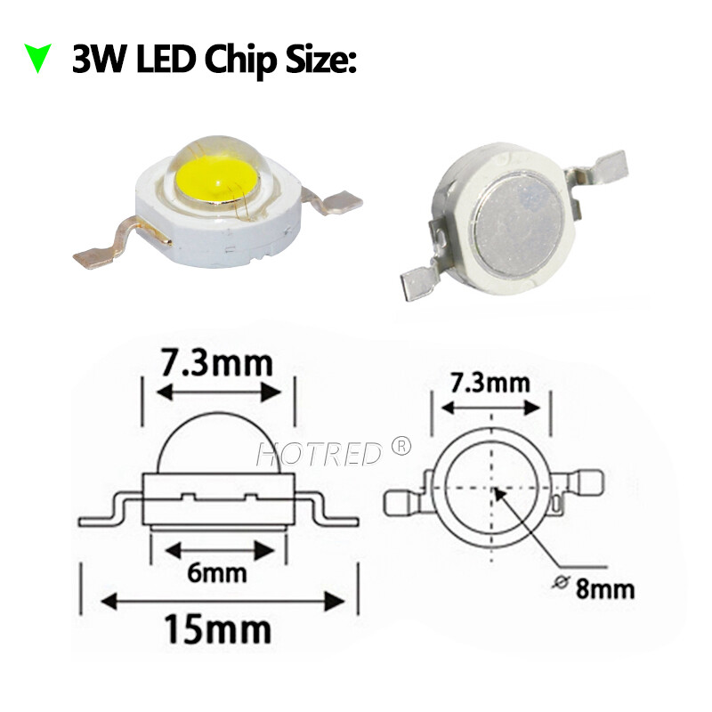 50 tk Real Full Wat 3V LED 1W 3W 30/45mil High Power Chip Beads Külm Soe Valge Punane Sinine Roheline Kollane Blubs Grow DownLight