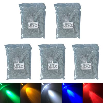 1000db F5 5mm Kerek Fehér Piros Zöld Kék Sárga Víztiszta Led Super Bright Ligte Emitting Diodes 6000-6500K lámpa izzó