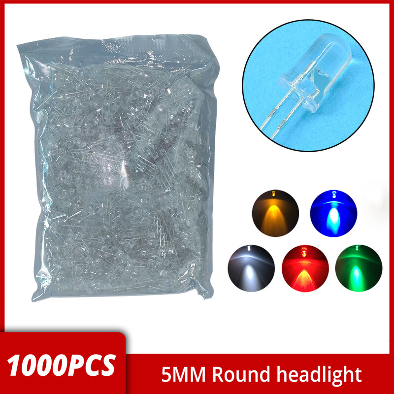 1000 tk F5 5mm ümmargune valge punane roheline sinine kollane vesi läbipaistev LED super särav Ligte kiirgavad dioodid 6000-6500k lambipirn