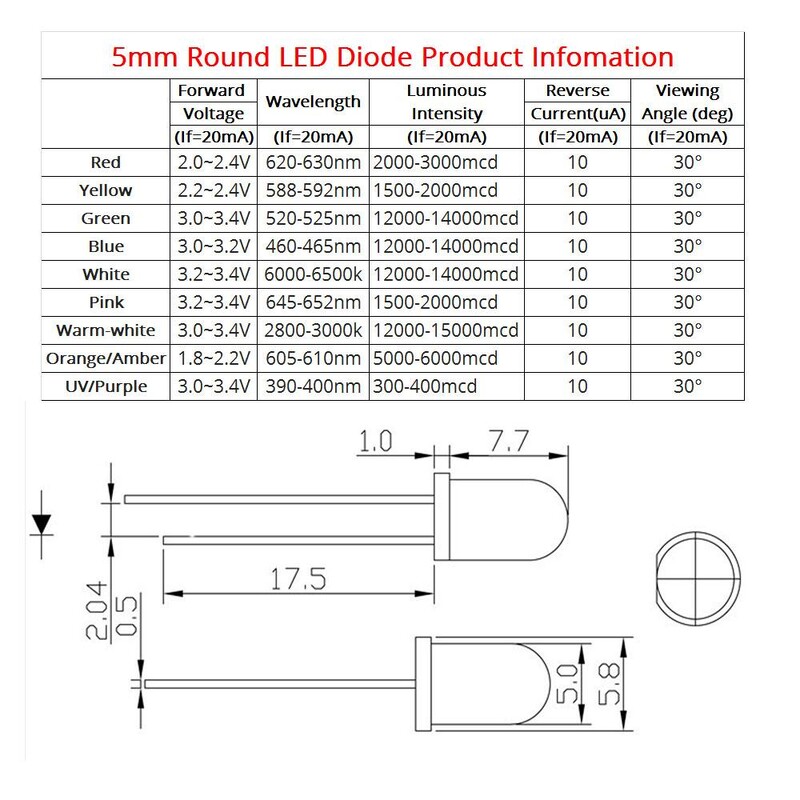 1000 tk F5 5mm ümmargune valge punane roheline sinine kollane vesi läbipaistev LED super särav Ligte kiirgavad dioodid 6000-6500k lambipirn