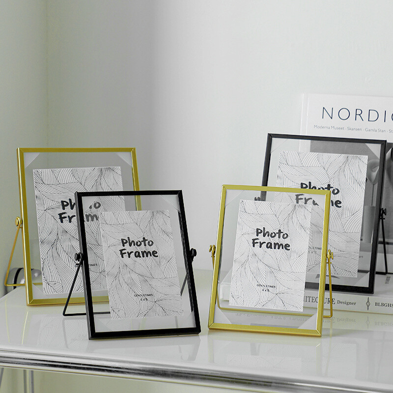 Põhjamaade metallist pildiraam Kuldne Must Ristkülik Klaas Pildiraamid Kaasaegne plakatite fotoalus Mälestav kingitus lauaplaadi kaunistus