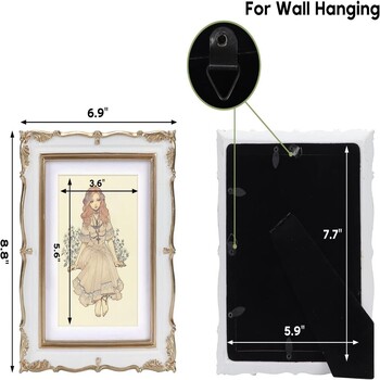 Ретро рамка от бяло злато за 5x7 инчови рамки за картини Красива рамка с подложка за снимки Вертикална рамка за настолен плот