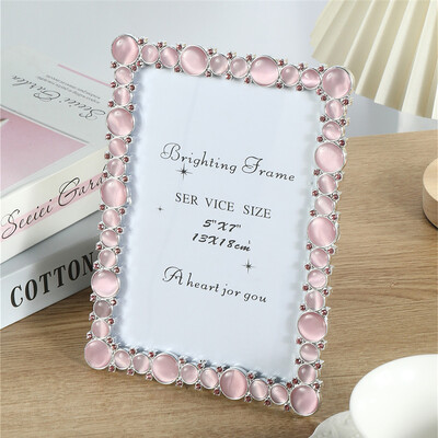 1 tk Loominguline naturaalne roosa opaalkivist pildiraam Kerge luksuslik fotoraam kodu fotode kaunistamiseks isiklikuks kingituseks 6-tolline/7-tolline