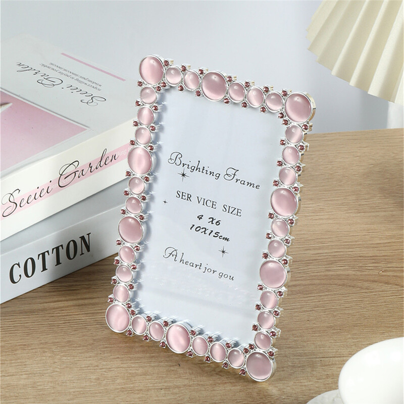 1 tk Loominguline naturaalne roosa opaalkivist pildiraam Kerge luksuslik fotoraam kodu fotode kaunistamiseks isiklikuks kingituseks 6-tolline/7-tolline