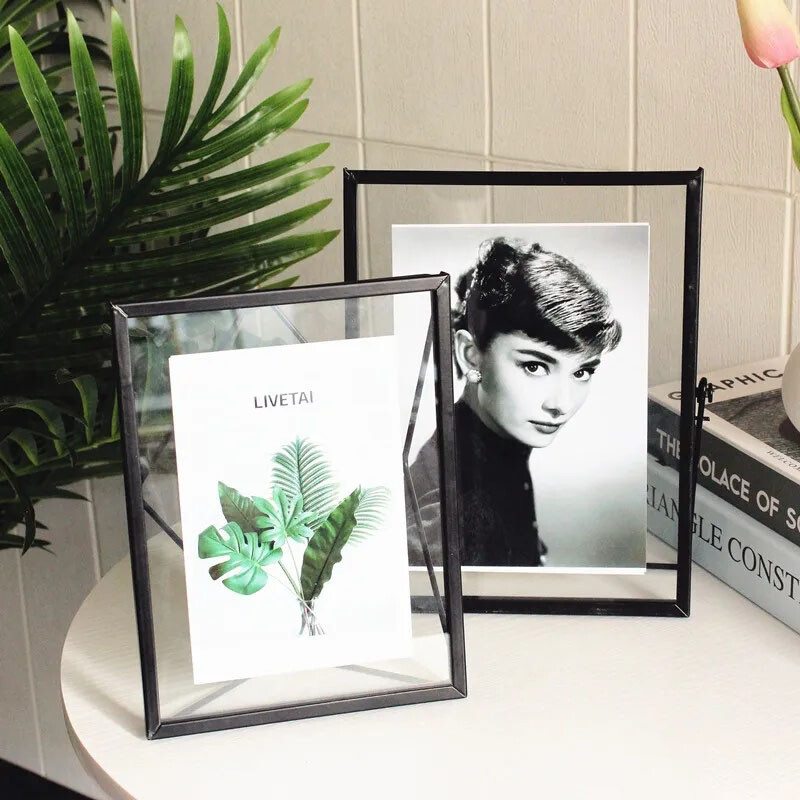 4/6/7 colio stiklo presuotų gėlių rėmelių kolekcijos stalviršis Auksinis metalas plaukiojantis stovintis stiklas paveikslėlių meno kūrinių nuotraukų rėmelis