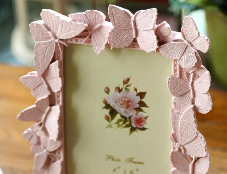 Roosa Butterfly fotoraam, vaik, Euroopa pildiraam, koduõpe, kontorikaunistuse kingitus, MF192, 6 tolli