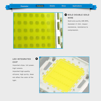 Led Cob Chip 10W 9-12V 20W 30W 50W 100W 30-36V High Power Ενσωματωμένες χάντρες LED DIY Αξεσουάρ φωτισμού για FloodLight Spotlight