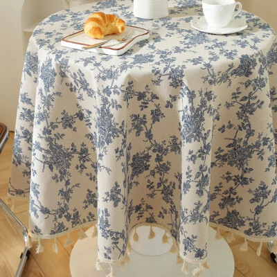 Cvjetni laneni pamučni stolnjak s resicama retro nappe de table Pokrivač za stol Okrugli pokrivač za blagovaonski stol Čajni stolnjak Tafelkleed