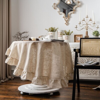 Față de masă din bumbac din in, cu flori, cu ciucuri, retro nappe de table Husă de masă rotundă pentru masă Față de masă pentru ceai Tafelkleed