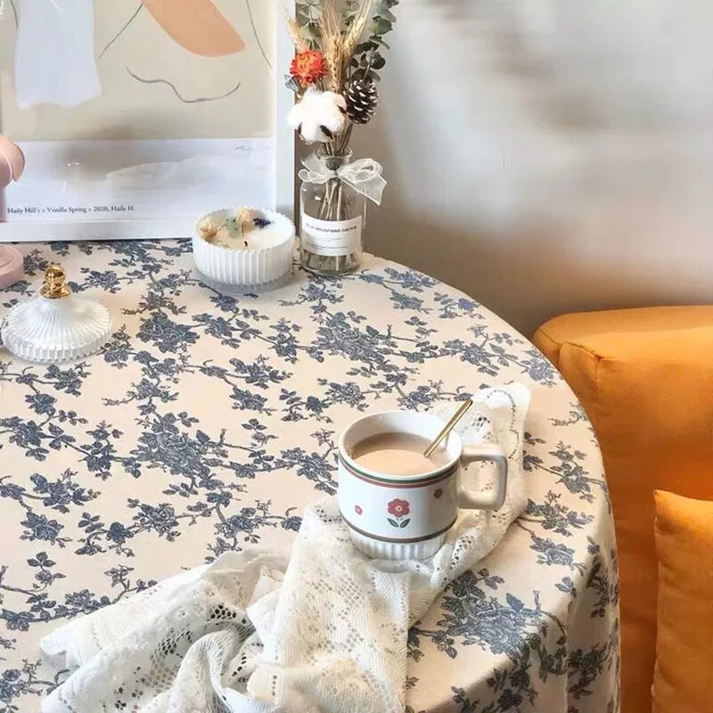 Față de masă din bumbac din in, cu flori, cu ciucuri, retro nappe de table Husă de masă rotundă pentru masă Față de masă pentru ceai Tafelkleed