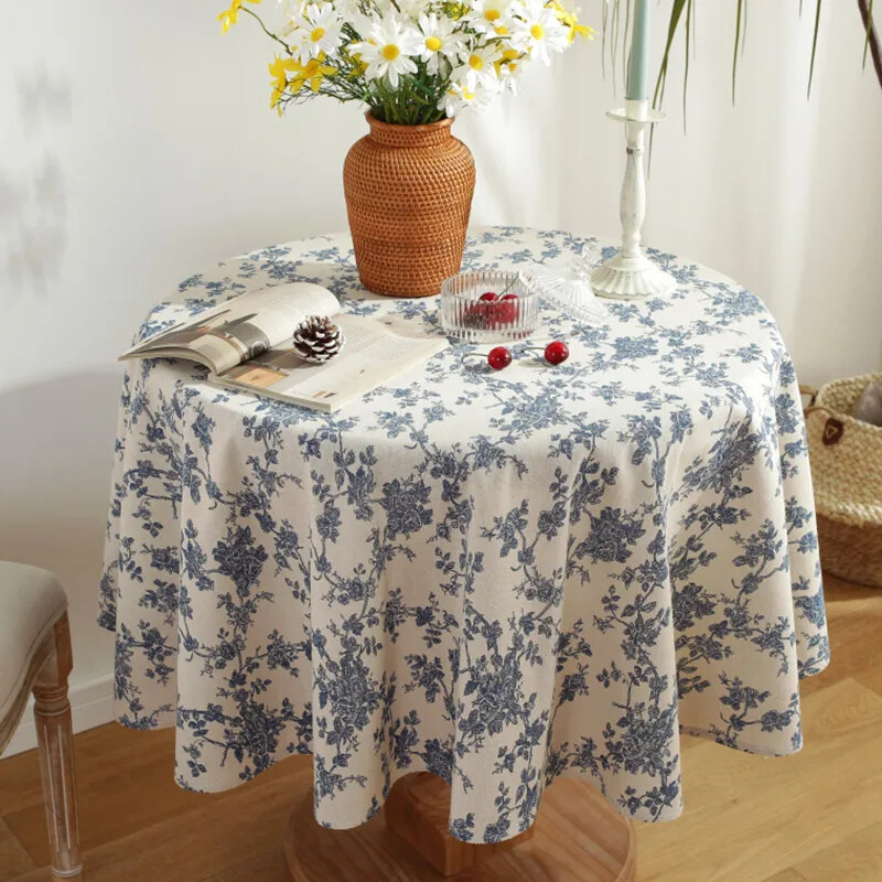 Față de masă din bumbac din in, cu flori, cu ciucuri, retro nappe de table Husă de masă rotundă pentru masă Față de masă pentru ceai Tafelkleed