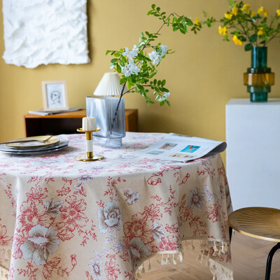 Lilleline linane puuvillane laudlina tutiga retro nappe de table Lauakate ümmargune söögilaua kate Teeriie Töölaua kaunistus