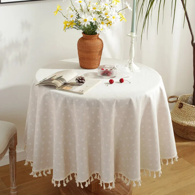 Lilleline linane puuvillane laudlina tutiga retro nappe de table Lauakate ümmargune söögilaua kate Teeriie Töölaua kaunistus
