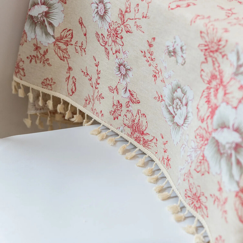 Lilleline linane puuvillane laudlina tutiga retro nappe de table Lauakate ümmargune söögilaua kate Teeriie Töölaua kaunistus