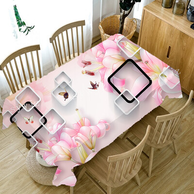 3D drugelių gėlių spausdinimas Stačiakampės staltiesės, skirtos stalo vestuvių dekoravimui Kavos staliukai Nuo dėmių apsaugotos staltiesės dekoras
