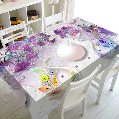 3D drugelių gėlių spausdinimas Stačiakampės staltiesės, skirtos stalo vestuvių dekoravimui Kavos staliukai Nuo dėmių apsaugotos staltiesės dekoras