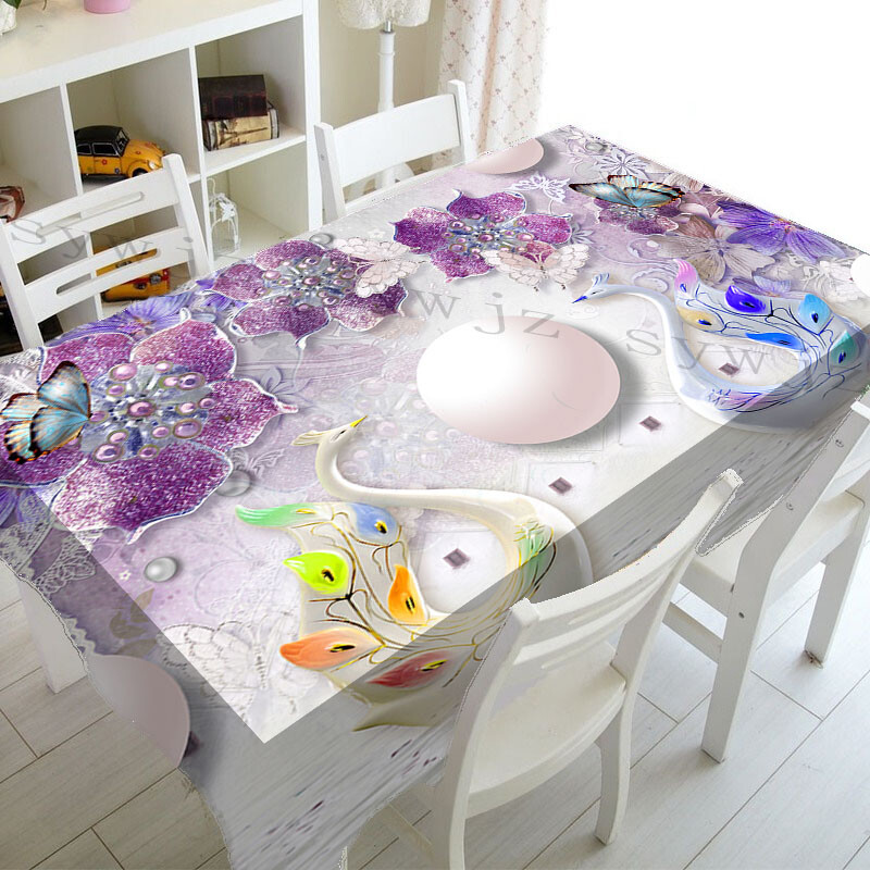 3D drugelių gėlių spausdinimas Stačiakampės staltiesės, skirtos stalo vestuvių dekoravimui Kavos staliukai Nuo dėmių apsaugotos staltiesės dekoras